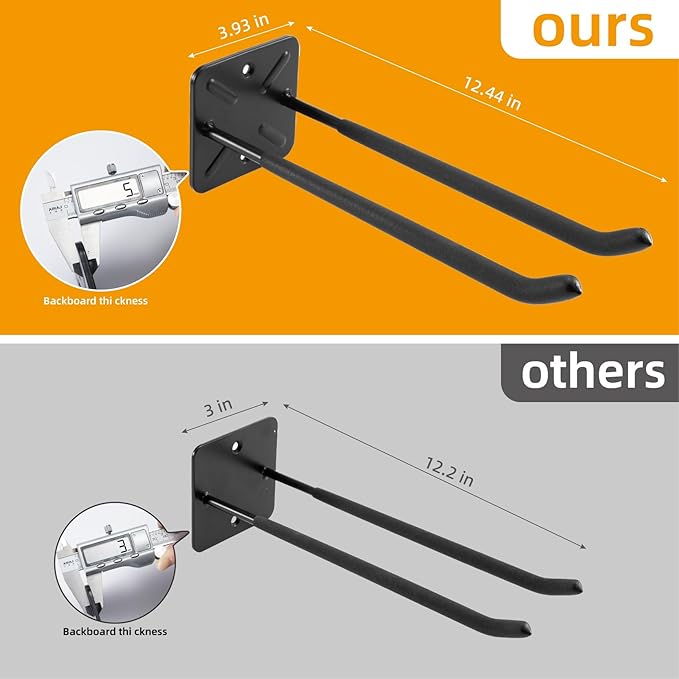 Sinoer Heavy Duty Double Garage Hooks 12.44 Inch Wall Mount Utility Hooks, Tool Organizer for Ladders, Bikes, Tires, Garden Tools & Strollers (2 Pack)
