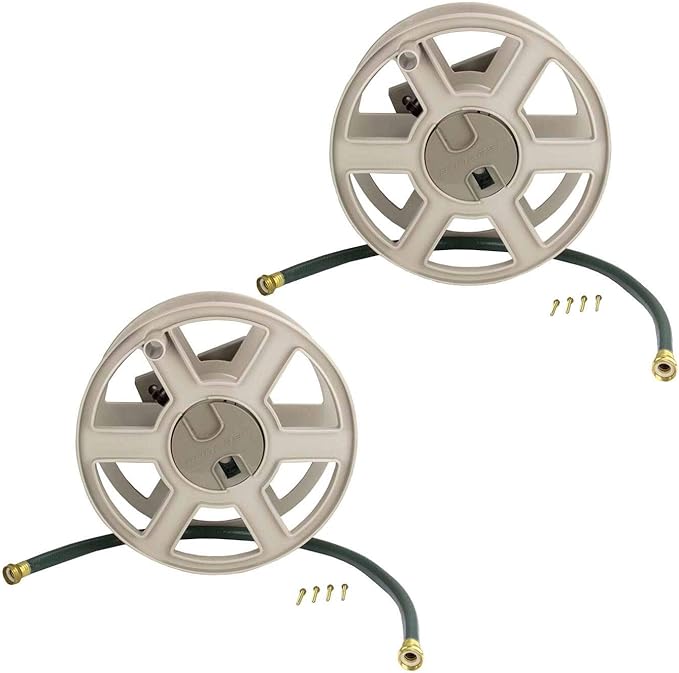 Suncast SWA100 100 Ft. Wall Mount Garden/Yard Hose Reel Side Winder (2 Pack)