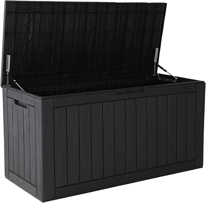 120 Gallon Outdoor Storage Box, Resin Deck Boxes Outdoor Waterproof For Patio Furniture, Garden Tools, Pool Supplies, Durable And UV Resistant, Lockable（Black）