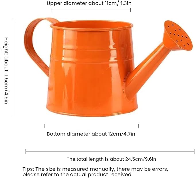 Metal Watering Can - 1L Vintage Sprinkling Can Plant Watering Can for Outdoor Indoor Plants, Tinplate Watering Kettle Gardening Tool, Galvanized Steel Watering Cans for Flowers (Orange)