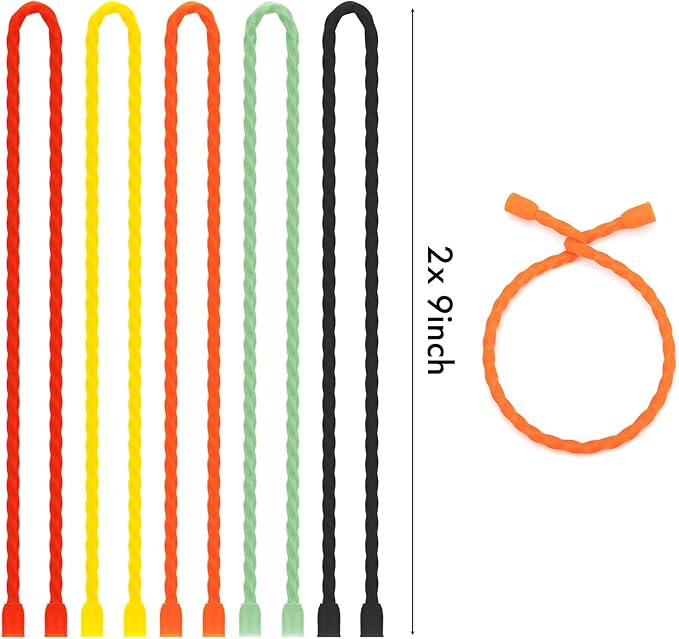 Gesipor 10 PCS 18-Inch Silicone Cable Ties - Reusable Rubber Twist Ties Bendable Cable Ties for Bundling and Holding, All Purpose Cord Tie for Indoor and Outdoor(5 Colors)