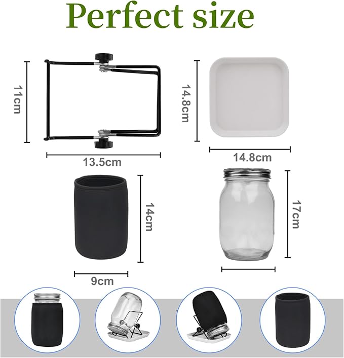 Lulonpon Sprouting Kit, 2 Sprouting Jar Kits, Wide Mouth Quart Mason Jars with Stainless Steel Screen Sprout Lids,1000ml, Stand and Canning Brush,Seed Sprouter Set for Growing Broccoli, Alfalfa