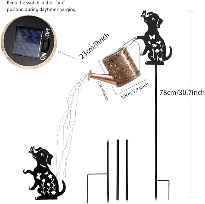 Outdoor Solar Dog Garden Decorative,Solar Watering Can with Light, Featuring Metal Dog Statue Silhouette Stake, Day Gift for Women, for Outside Landscapes,Lawn, Path Decoration