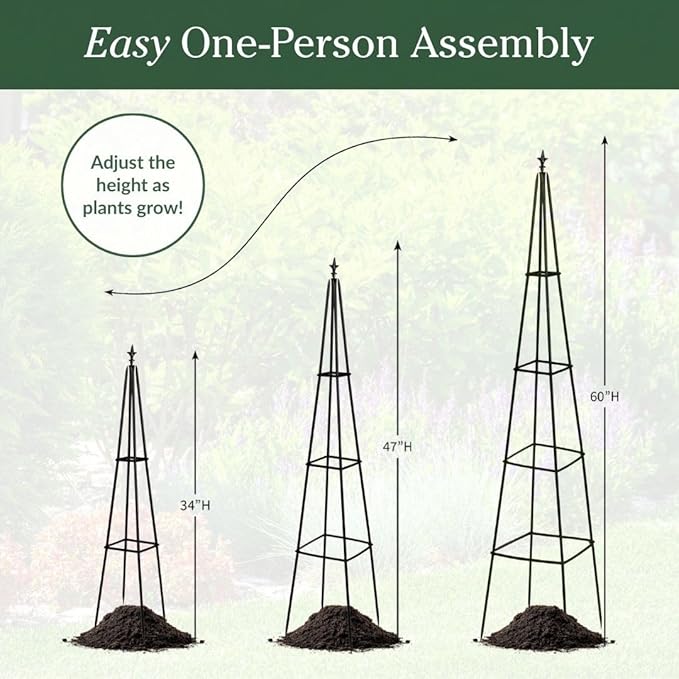 Evergreen Metal Garden Obelisk Trellis for Climbing Plants Outdoor, Indoor Plant Trellis for Potted Plants, Floral Pattern Arch Trellis (Black, 6 ft. Pyramid)
