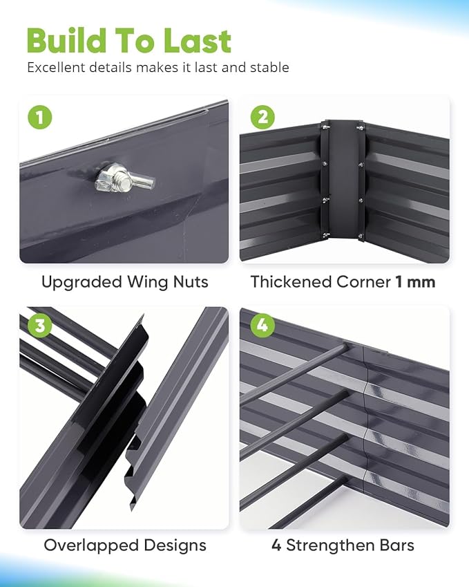 Quictent Galvanized Raised Garden Bed with Crop Cage Plant Protection Net Tent and Shade Cloth Kit Metal Planter Box Bottomless Planting Vegetables Outdoor Backyard Included T Tags Wing Nuts 8x4x1 Ft