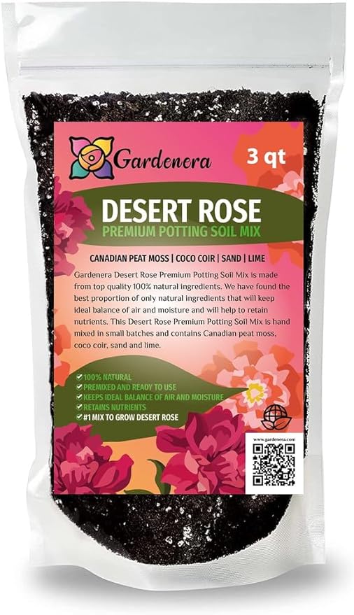Gardenera Desert Rose Potting Mix - Provide Your Adeniums with The Ideal Soil Composition - 3 QUARTS