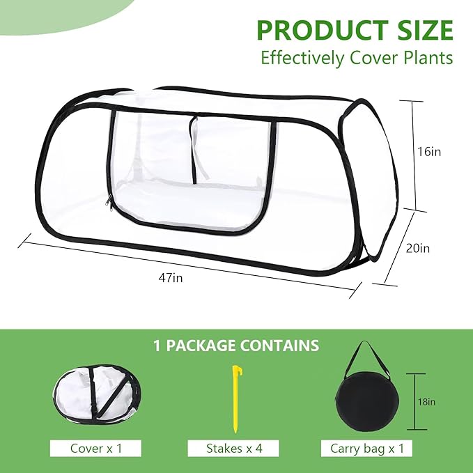 Pop Up Garden Mesh Plant Cover for Raised Beds, 47x20x16 Inch Outdoor Mesh Enclosure with Side Window & 4 Ground Stakes, Protects Fruits, Vegetables, Seedlings & Herbs (1 Pcs (47x20x16 Inch))