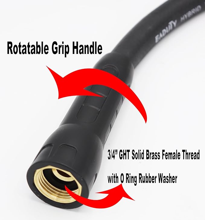 Hybrid Garden Hose 5/8 IN. x 25 FT, Heavy Duty, Lightweight, Flexible with Rotatable Grip Handle and Solid Brass Fittings, Gray+Orange