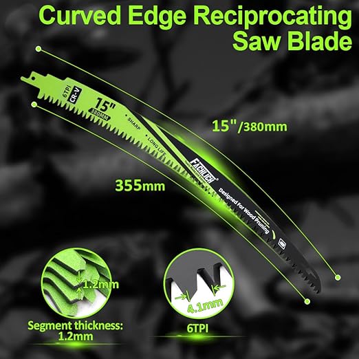 15" Japanese Teeth Reciprocating Saw Blades Wood Pruning - FACHLICH 10pcs Curved Edge 6TPI for Tree Trimming, Wood/PVC Pipe Cutting, Cr-V Sabre Blades Better Wear Resistance