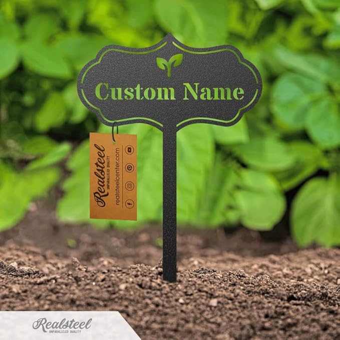 RealSteel Custom Seed & Plant Markers – Metal Garden Stakes for Herbs, Fruits & Vegetables | Elegant Steel Plant Labels for Pots, Raised Beds & Outdoor Gardens | Farmhouse & Greenhouse | Sun Icon