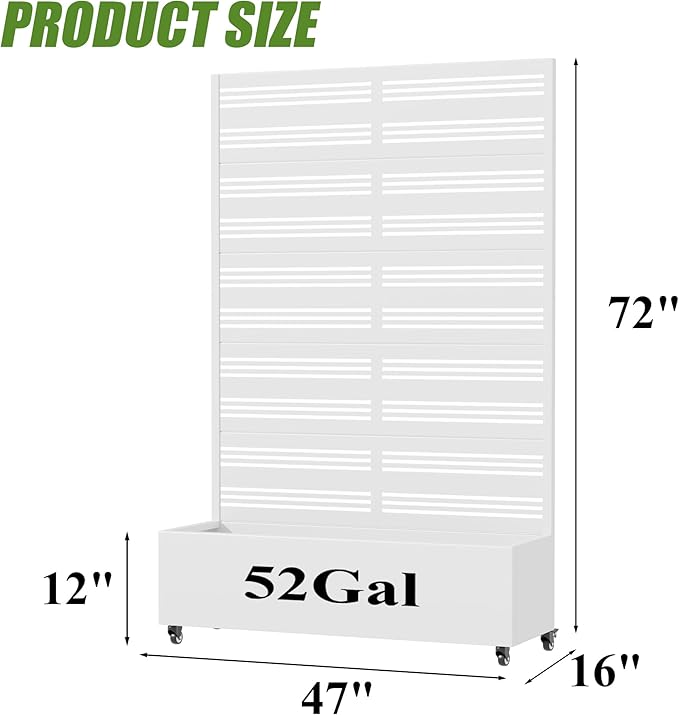 Casaphoria Metal Raised Garden Bed with Trellis and Wheels, 72"x47"x16" Arched Planter Box for Climbing Plants, Vegetables & Vines, Features Drainage Holes and Privacy Screen, White-Harold