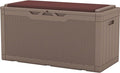 Patiowell 100 Gallon Resin Deck Box with cushion, Waterproof Large Outdoor Storage Box for Patio Furniture and Garden Tools, Dark Brown