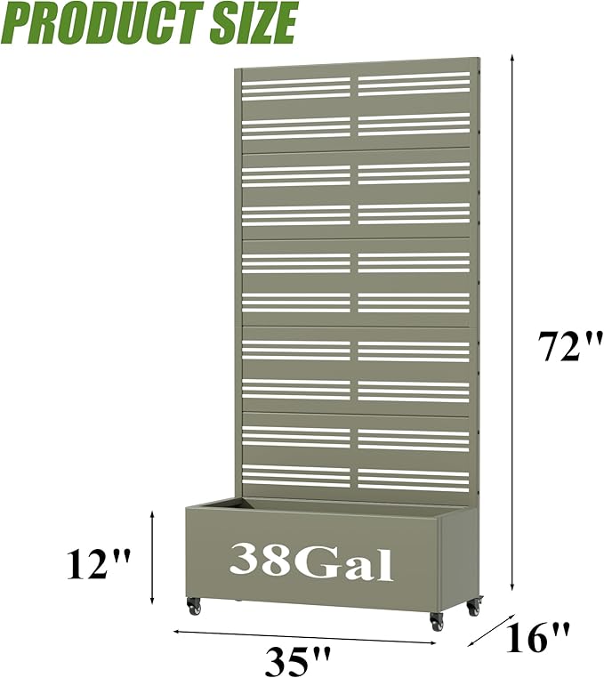 Casaphoria Metal Raised Garden Bed with Trellis and Wheels, 72"x35"x16" Planter Box for Climbing Plants, Vegetables & Vines, Features Drainage Holes and Privacy Screen, Grey-Harold