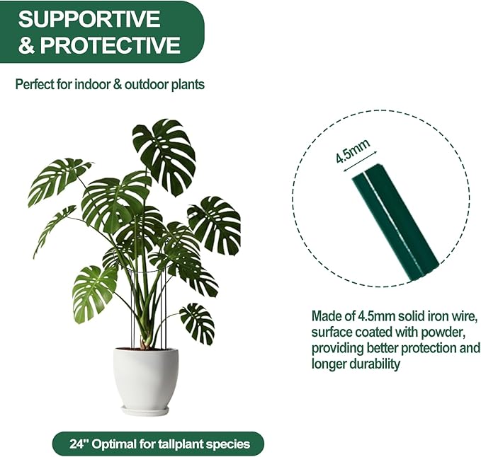 24in Tall Heavy-Duty Plant Support Stakes, 6 Pack Adjustable Peony Cages & Supports for Outdoor Plants, Large Garden Plant Stakes for Peony, Tomato