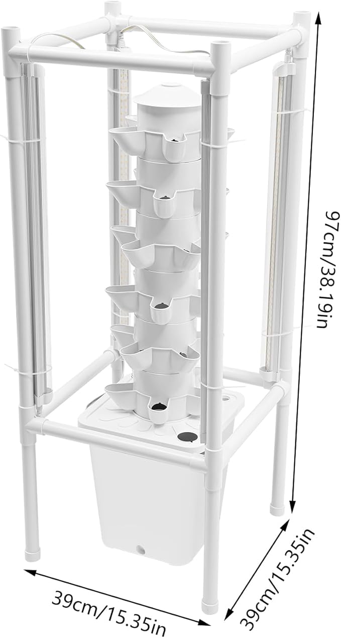 Hydroponic Growing System, 30-Plant Vertical Gardening System with 4 LED Grow Lights, 6-Layer Tower, Hydroponic System for Herbs, Fruits and Vegetable (No Seedlings Included) (White)