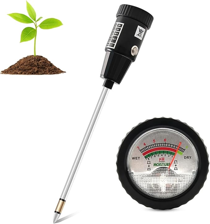 2 in 1 Soil PH Meter Soil Moisture Sensor Meter Soil PH Tester Soil Test Kit Gardening Tool for Indoor Outdoor Plant Garden Lawn Farm Waterproof Metal Electrode 295mm Long
