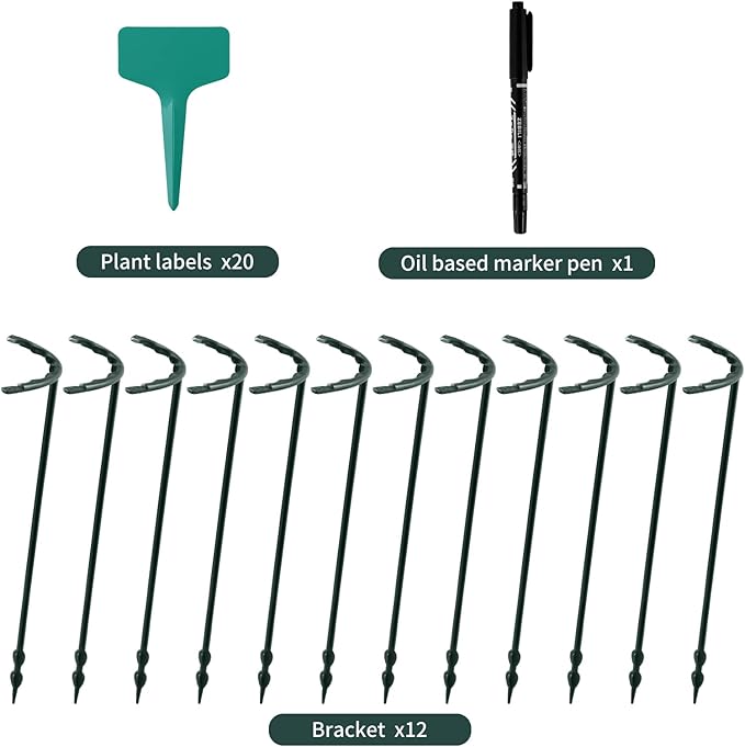 Upgraded 12 Pack Plant Support Plant Stakes,Half Round Plant Support Ring Plastic Plant Cage Holder Flower Pot Climbing Trellis for Small Plant Flower Vegetable,Indoor Plants with 20 Pcs Plant Labels