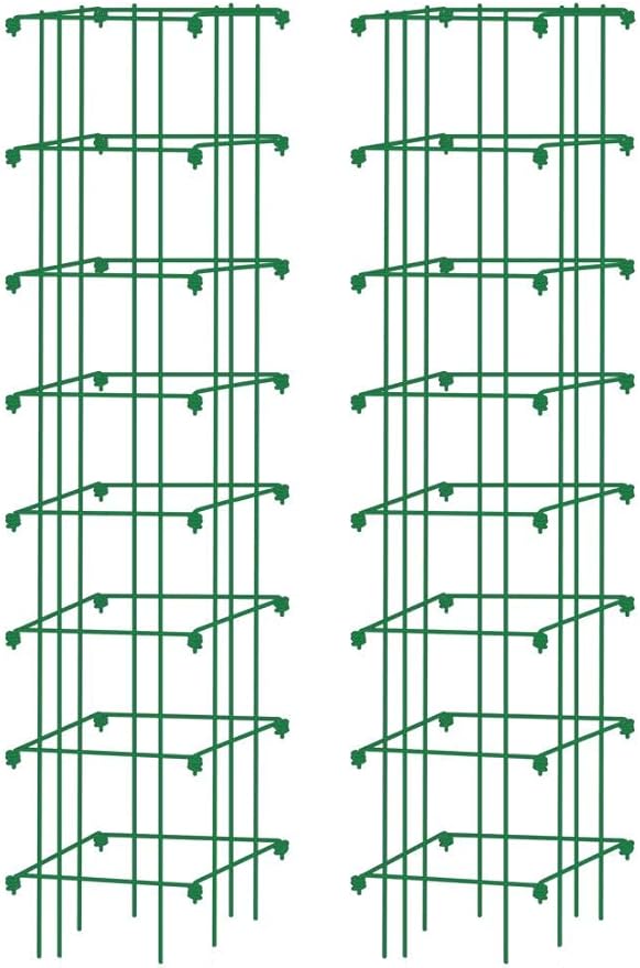 Gardener’s Supply Company Extra Tall Heavy-Guage Square Tomato Cages | Easy Fold Plant Supports & Vegetable Garden Stakes | 14.25" x 14.25" x 65" - Green (Set of 2)