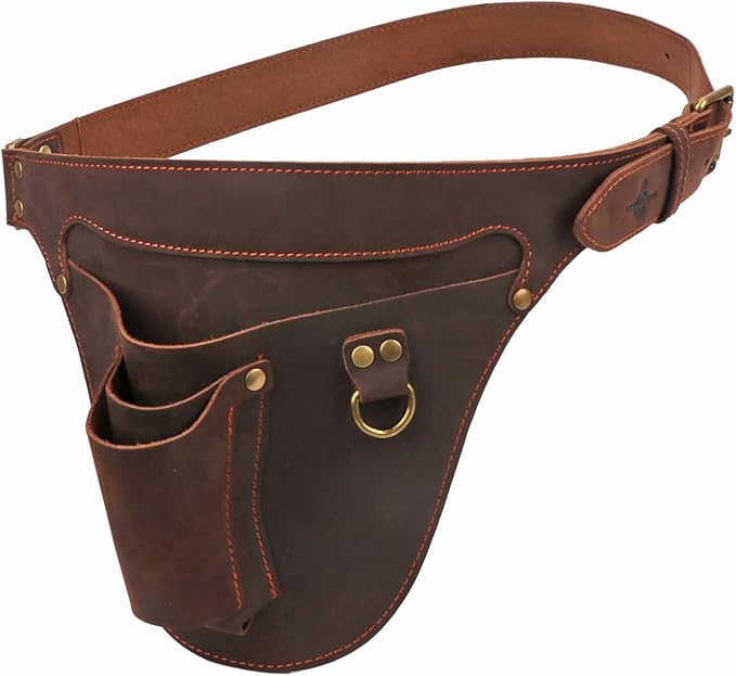 Tourbon Genuine Leather Florist Tool Belt Gardening Bag Gardener Farmer Tools Holster Waist Pouch Electrician Carpenter Organizer Kit 3 Pockets (Brown, 42 inches)