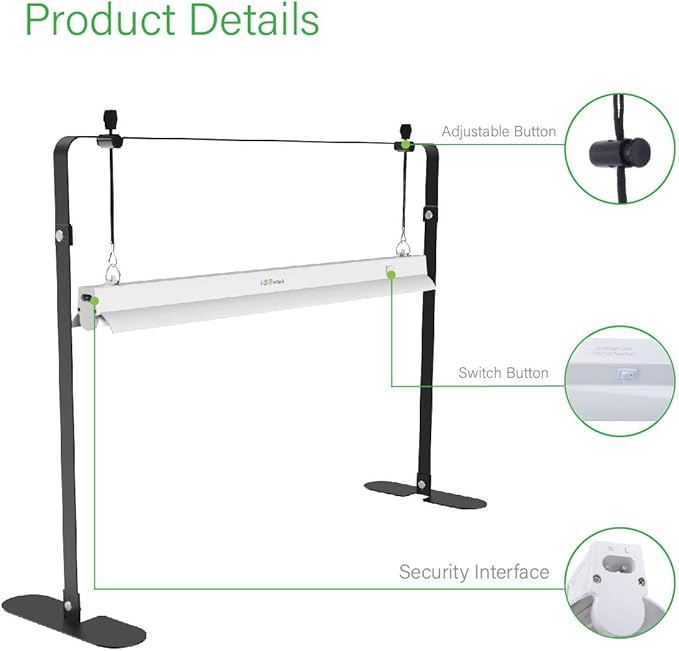 2ft Grow Light for Seed Starting,LED Grow Lamp for Indoor Plants,Seedling Grow Light with Stand,Seed Starter Light Kit with Natural White Spectrum,Height Adjustable,Iron Frame,Timer Outlet