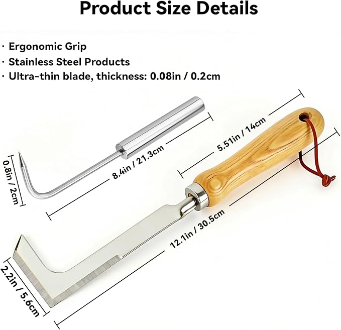 2 Pack Crack Weeder Tool with Bonus Stainless Steel Root Hook, Heavy Duty Crevice Weeding Tool for Sidewalk, Patio & Driveway, Manual Weed Puller for Removing Grass, Moss & Weeds from Cracks