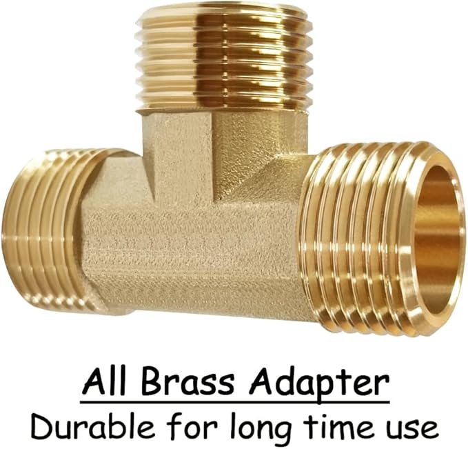 2PCS Brass 3/4 Inch GHT Tee Pipe Fitting 3/4" GHT Male x 3/4" GHT Male x 3/4" GHT Male for Garden Hose Threaded Tube Pipe Fittings
