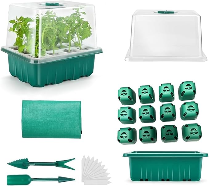 Seed Starter Tray, Seed Starting Trays with Adjustable Ventilation Humidity Planting Pot Plant Starter Kit Greenhouse Propagator Biodegradable Seedling Germination Trays Xmas (Green)