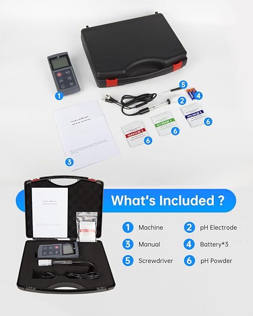 Portable pH Meter, High Accuracy, Large Backlight Display, pH Tester with ATC, Digital pH Meter for Drinking Water/Lab/Pool/Biomedicine/Aquarium, 0-14 Measurement Range