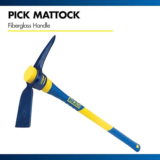 Estwing 5-Pound Pick Mattock with 36-Inch Fiberglass Handle, Drop-Forged Heat-Treated Head for Breaking Hard Ground, Hoeing Rocky Soil, and Digging in Tight Spaces