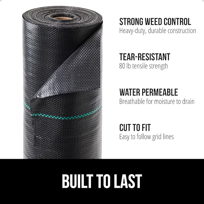 GORILLA GRIP 6 FT x 100 FT Powerful Weed Barrier Landscape Fabric, Durable Tear Resistant Blocker, Permeable UV Resistant Fabrics for Landscaping Outdoor Garden Bed, Ground Mulch, 3.2oz Woven
