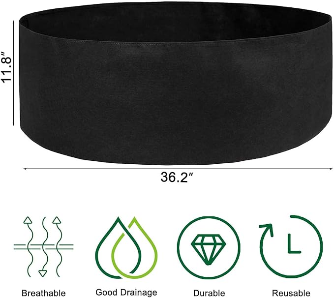 Raised Garden Bed, 2-Pack 50 Gallon Round Fabric Garden Grow Bags - Heavy Duty Breathable Fabric Planter Containers for Gardening Vegetables, Herbs, and Plants - Outdoor