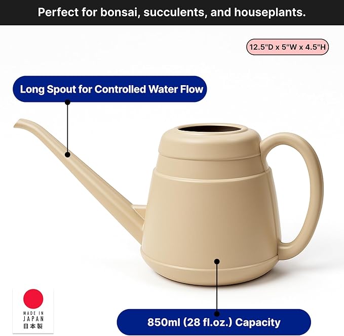 Japanese Long Spout Watering Can for Bonsai Succulents Cactus Rosettes Succulents Indoor Outdoor Plants Control Water Flow Made in Japan, 850ml, 2-Pack