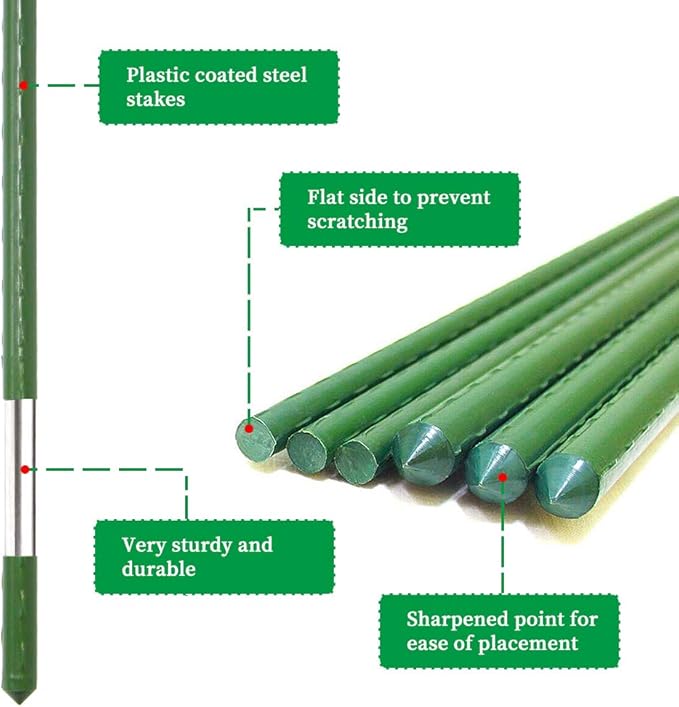 G-LEAF Garden Stakes 5 ft Plastic Coated Steel Tube Sturdy Metal Plant Sticks for Tomato,Cucumber,Bean,Tree,Pack of 25