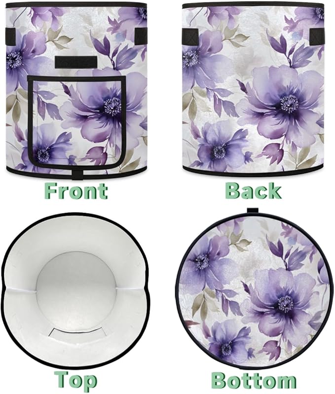10 Gallon Potato Grow Bags Purple Watercolor Flowers Growing Bag with Handles Harvest Window Durable Garden Planting Bag Thickened Nonwoven Fabric Pots for Tomato Vegetable Fruits, 2 Pack