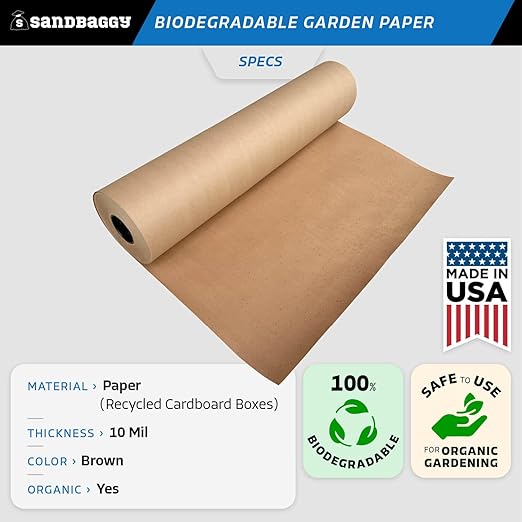Sandbaggy Biodegradable Landscape Fabric - Garden Paper for Weeds - Paper Mulch Rolls - Made in America (2 ft x 475 ft, 1)