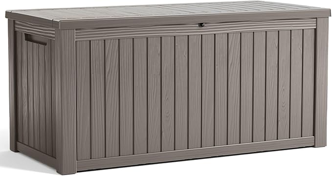 Vixzen 200 Gallon Resin Deck Box, Lockable Outdoor Storage Box for Patio Cushions Storage Furniture,Garden Tools, Pool Supplies, Weatherproof and UV Resistant（Grey，200 Gallon）