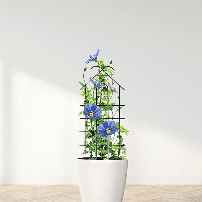 ARIFARO 32" Metal Garden Trellis for Climbing Plants, 4 Pack Plant Trellis for Potted Plants, Indoor Outdoor Black Trellis for Vines, Flowers, Cucumbers, 13.4" Wide