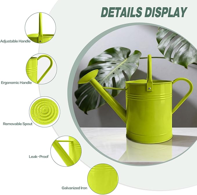 6.5L Metal Watering Can for Outdoor & Indoor Plants, Galvanized Steel Metal Water Can with Removable Spout, Movable Top Handle, Rust-Resistant Watering Pot for Garden, Lawn, Flowers