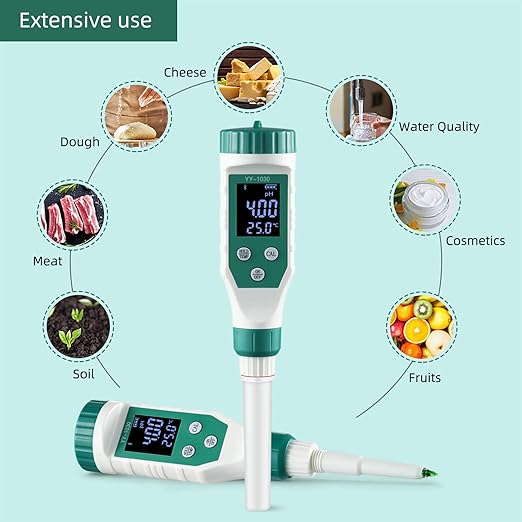 Digital pH Meter for Food, 0.01 Resolution High Accuracy Food pH Tester with Backlit LCD Display and ATC for Meat, Bread, Canning, Cheese, Solid Sampling, Soft Soil and Water