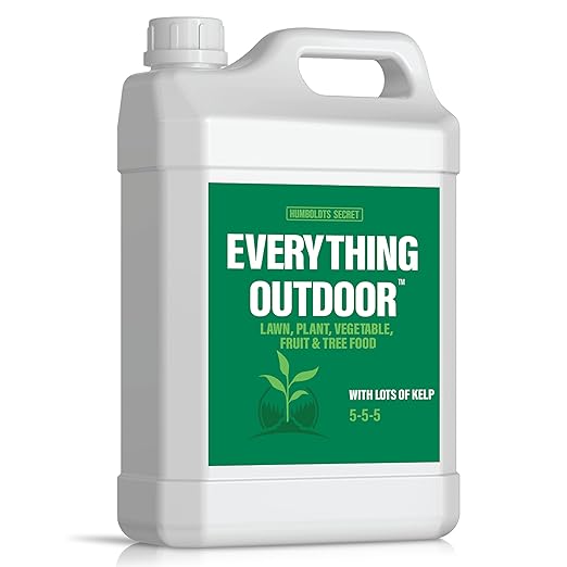 Humboldts Secret Everything Outdoor Plant Food | 5-5-5 Liquid Fertilizer with Norwegian Kelp | All Purpose Lawn, Vegetable & Fruit Food | Garden Nutrients | Refillable Hose End Bottle | 2.5 Gallon