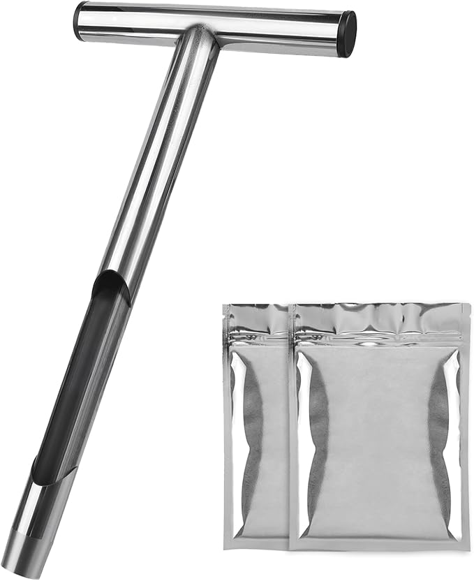 12 Inch Soil Probe, Stainless Steel Soil Sample Probe with 2 Bags, T-Handle Soil Test Probe Kits Tool for Soil Sampling, Home Plant Care, Garden, Farm, Lawn