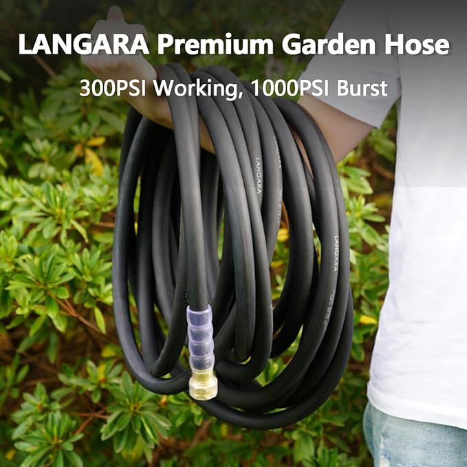 Heavy Duty Premium Garden Hose 10ft x 5/8", 300PSI Working, 1000PSI Burst, Hybrid Rubber Water Hose with Transparent Swivel Handle - Hot/Cold Water - Five Layered Braiding with Brass fittings (Black)