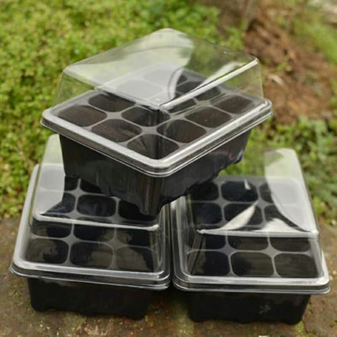 Newooh Seedling Starter Trays Sets， Seed Starter Tray Cells Seed Tray Plant Germination Kit Garden Seed Starting Tray with Dome and Base Plus Plant Tags Hand Tool Kit, Random Color Garden Gift