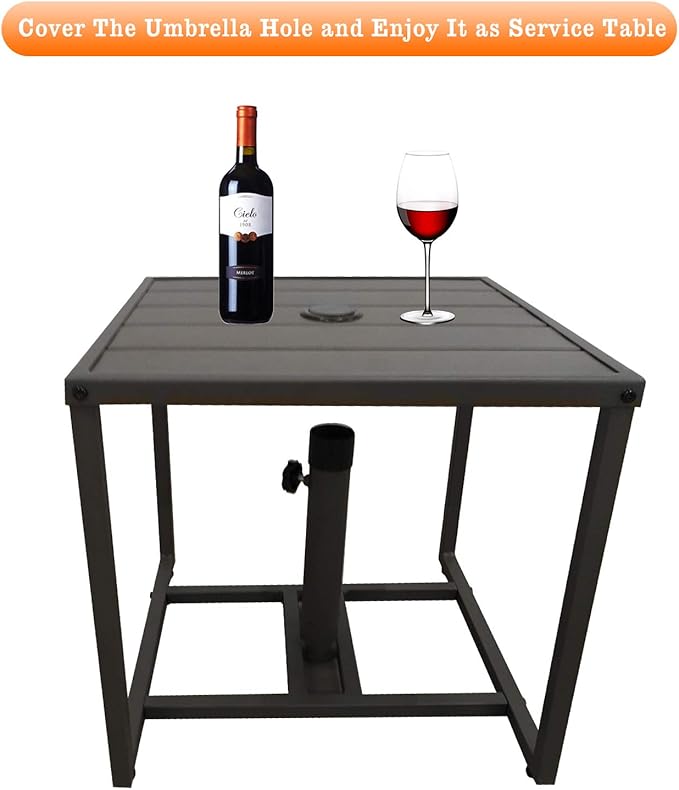 Patio Umbrella Table Stands with Umbrella Hole,with 4 Sand Bags Outdoor Umbrella Bases Small Square Table for Bistro,Balcony, Backyard, Patio, Garden, Deck and Pool Occasions
