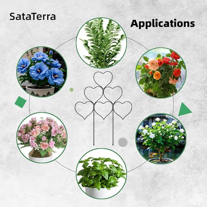 3 Pack 14'' Rustproof Black Heart-Shaped Metal Plant Trellis - Christmas Heart Decor for Indoor Outdoor Vines, Ivy & Flowers, Climbing Potted Plant Support Stand