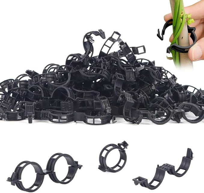 100PCS Plant Support Clips, Plastic Clips for Securing Plants, Plant Fixing Clips for Tomato Vine, Reusable Garden Clips for Climbing Plants, Grape, Vegetable Stems (100, Black)