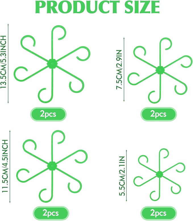 Kerros 8 Pack Plant Support Rings, Green Plastic Plant Cages for Potted Flowers, Tomato, Vine, Peppers - Reusable Garden Stake Holder for Indoor Outdoor Plants