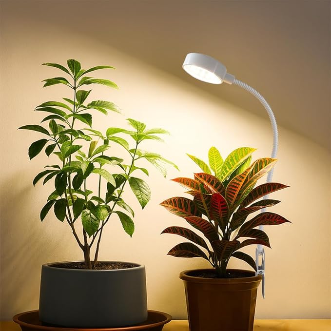 Grow Lights for Indoor Plants, Pot Clip LED Plant Lights for Indoor Growing, Full Spectrum, Plant Lamp with 5-Level Dimmable, Auto On Off 4/8/12/18 Hrs Timer for Succulents, Small Plant, White, 2 Pack