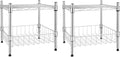 Simple Deluxe 2-Tier Shelving Unit, 15" W x 13.8" D x 15" H Wire Metal Stackable Storage with Basket, Chrome, 2 Pack