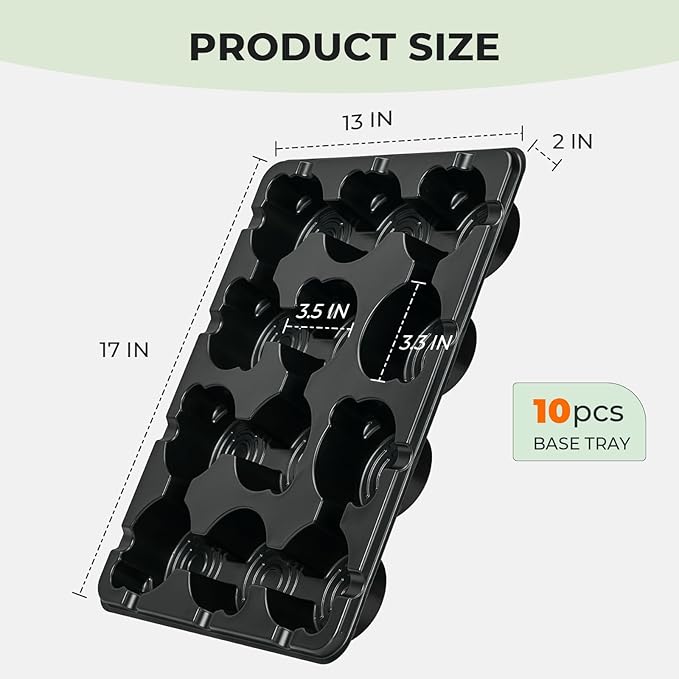 homenote 4 Inch Seed Starting Trays 10 Pack, 12-Cell Seedling Starter Trays for Indoor Outdoor Growing, Plant Starter Germination Trays for Pots Seedlings Compatible with 4" Nursery Pots